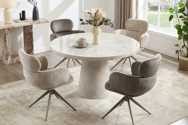 Taupe Gloss Marble 1.3m Round Dining Table Pedestal Base