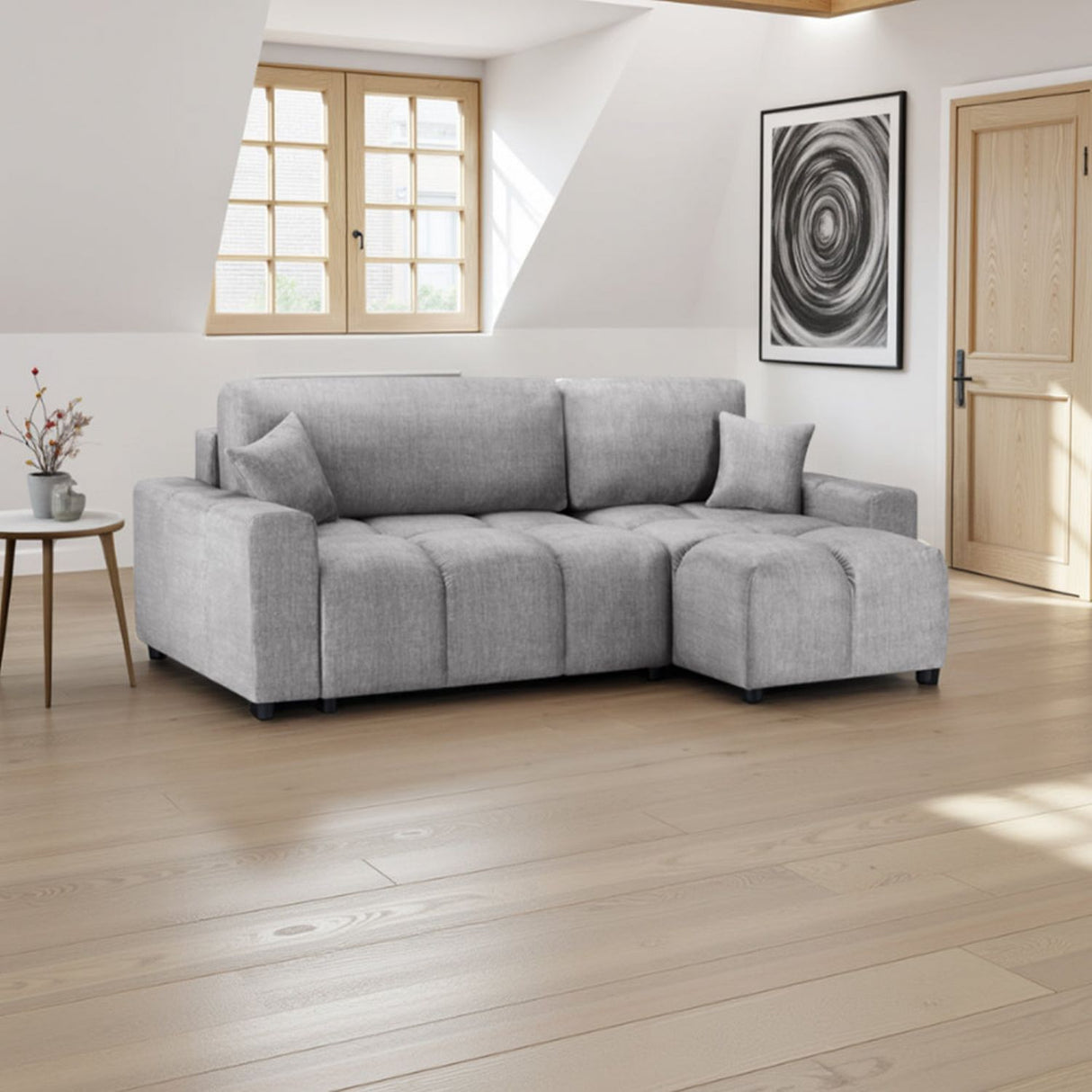 Grey Fabric Universal Corner Sofabed with Storage