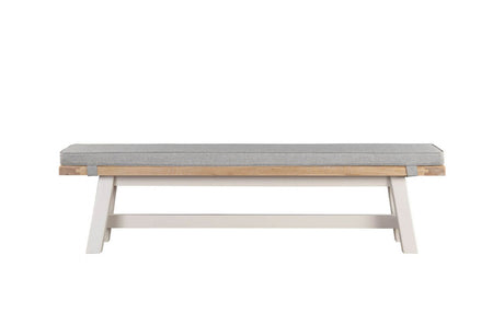 Grey Wooden Fabric Seated Dining Bench Washed Oak Top