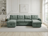 Green Textured Fabric Large U Shape Corner Chaise Sofa Bed
