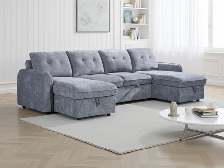 Grey Textured Fabric Large U Shape Corner Chaise Sofa Bed