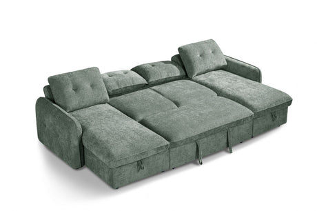 Green Textured Fabric Large U Shape Corner Chaise Sofa Bed
