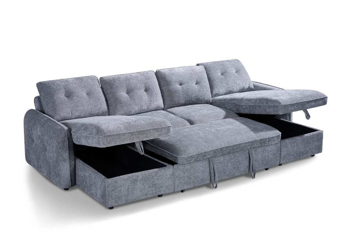 Grey Textured Fabric Large U Shape Corner Chaise Sofa Bed