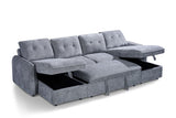 Grey Textured Fabric Large U Shape Corner Chaise Sofa Bed