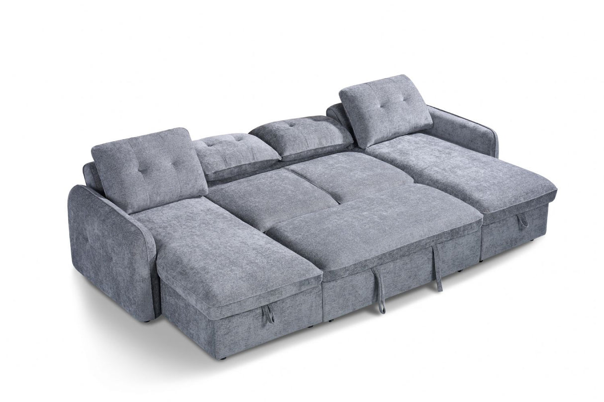 Grey Textured Fabric Large U Shape Corner Chaise Sofa Bed
