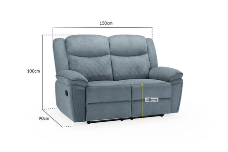 Grey Fabric Quilted Back Manual 2 Seater Recliner Sofa