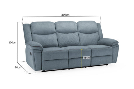 Grey Fabric Manual 3 Seater Recliner Sofa