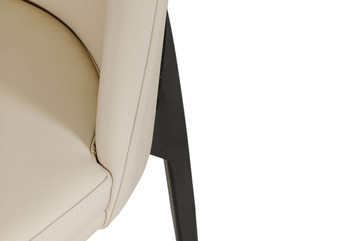 Taupe Cream Leather Curved Back Dining Chair Black Legs