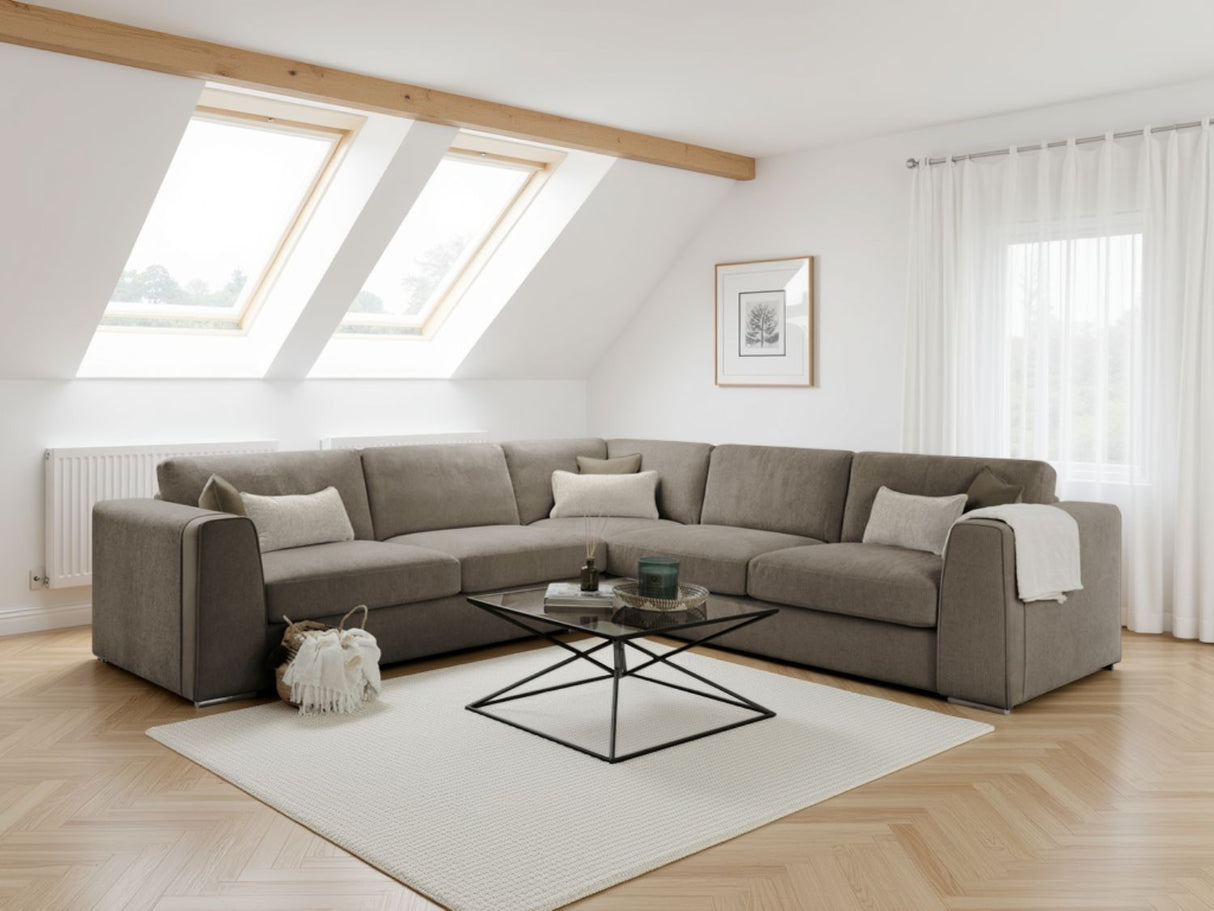 Mocha Fabric Upholstered Large Corner Group Sofa