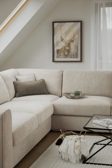 Beige Fabric Large Corner Sofa Group