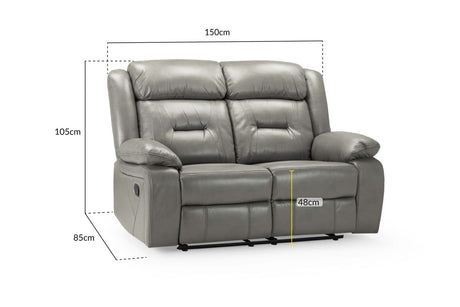 Grey Leather Effect 2 Seater Manual Recliner Sofa