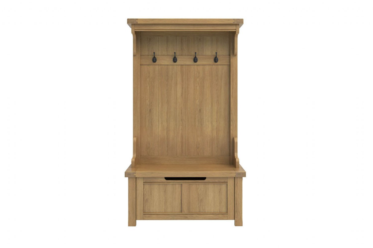 Natural Oak Hall Stand with Storage Base and Hooks