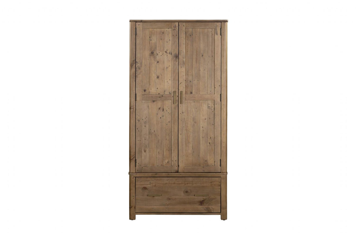 Rustic Solid Wood 2 Door Double Wardrobe with Drawer