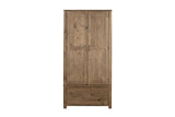 Rustic Solid Wood 2 Door Double Wardrobe with Drawer