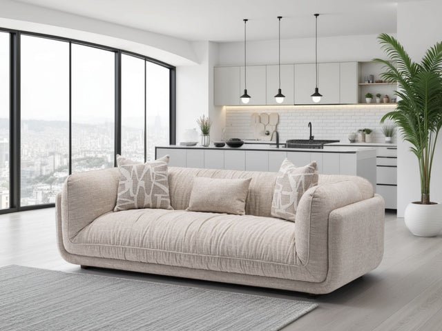 Beige Fabric 3 Seater Sofa with Scatter Cushions