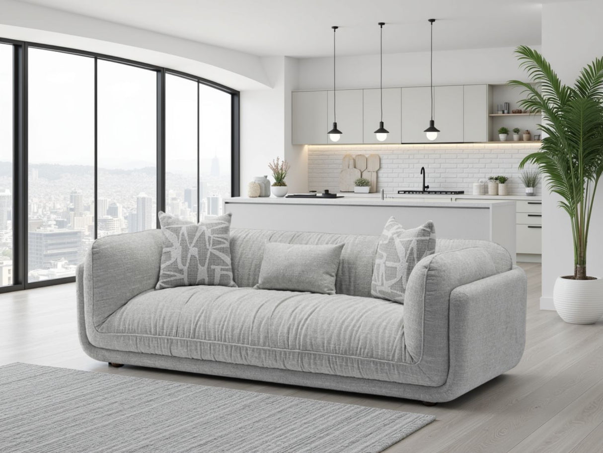 Grey Fabric 3 Seater Sofa with Scatter Cushions