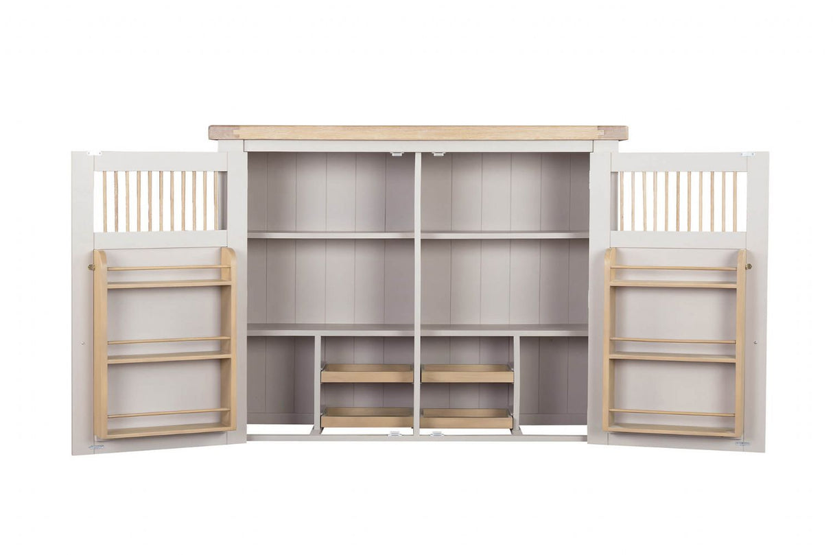 Taupe Wooden Larder Hutch Storage Washed Oak Top