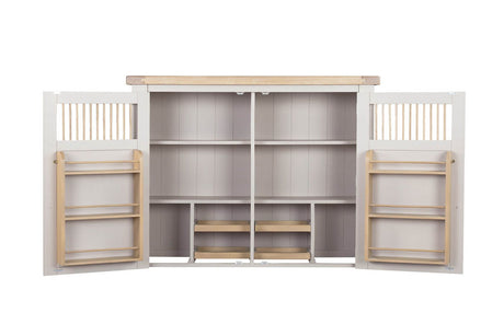 Taupe Wooden Larder Hutch Storage Washed Oak Top