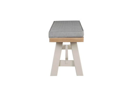 Grey Wooden Fabric Seated Dining Bench Washed Oak Top