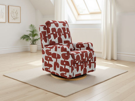 Red and White Fabric Electric Recliner Chair with Rocker