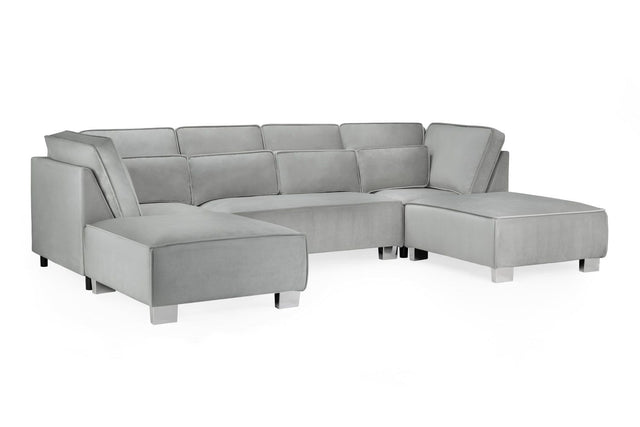 Grey Velvet U Shape Large Corner Sofa with Bolster Cushions