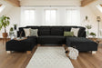 Black Fabric U Shape Corner Sofa with Bolster Cushions