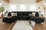 Black Fabric U Shape Corner Sofa with Bolster Cushions