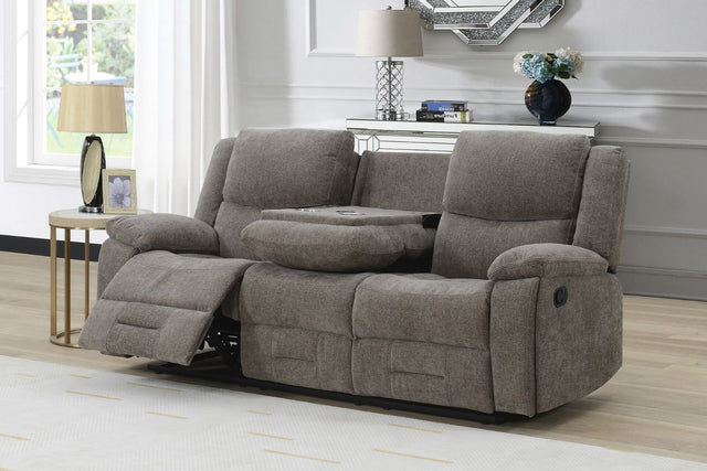 Mocha Fabric 3 Seater Manual Recliner Sofa with Cup Holder