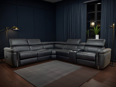 Black Leather Large Electric Recliner Corner Sofa