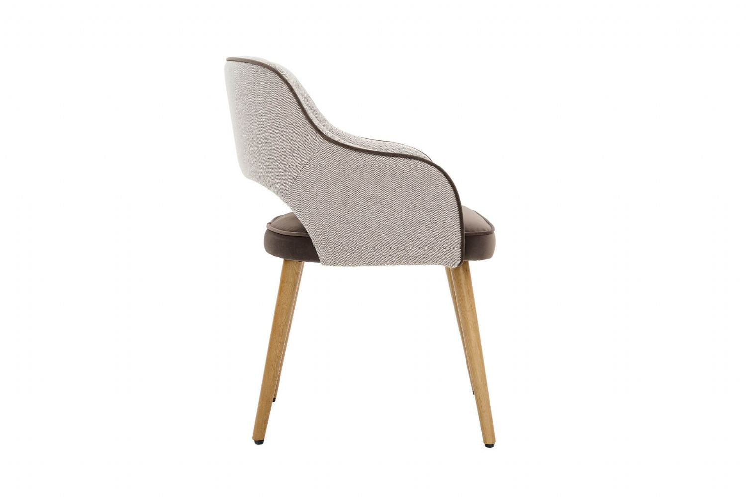 Brown Fabric Curved Back Dining Chair with Oak Legs