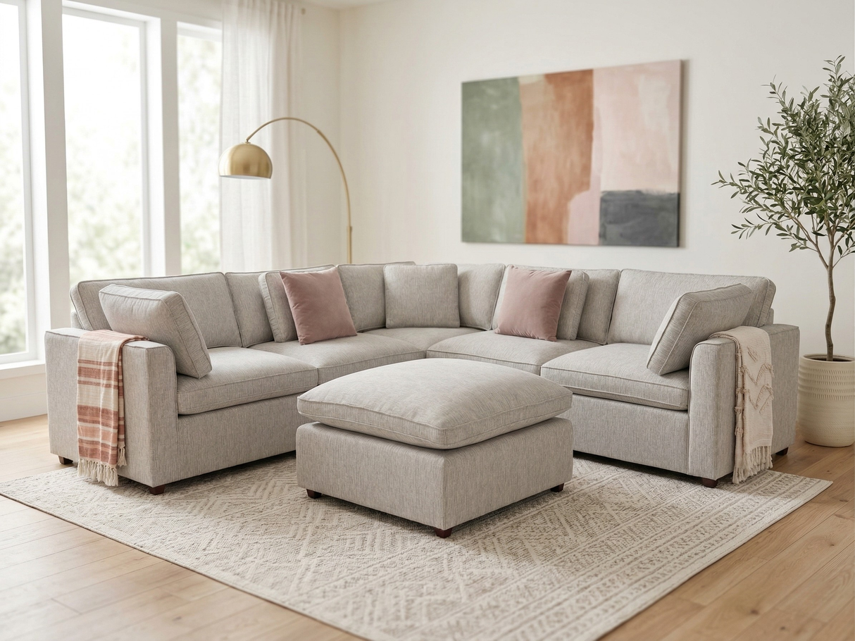 Santorini Sofa Grey Large Corner with Footstool - Ready2Go Furniture