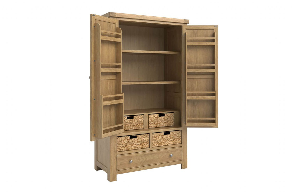 Natural Oak 2 Door 1 Drawer Large Full Shelving Larder