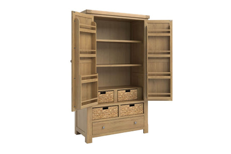 Natural Oak 2 Door 1 Drawer Large Full Shelving Larder