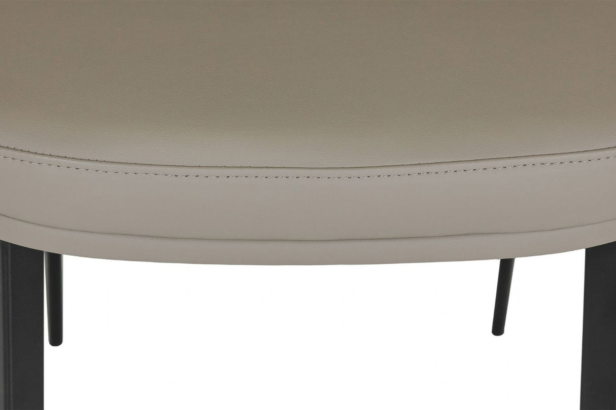 Grey Leather Curved Back Dining Chair Black Metal Legs