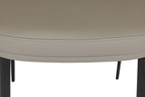 Grey Leather Curved Back Dining Chair Black Metal Legs