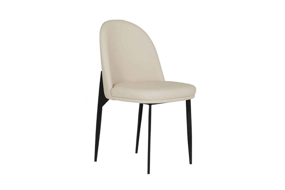 Taupe Cream Leather Curved Back Dining Chair Black Legs