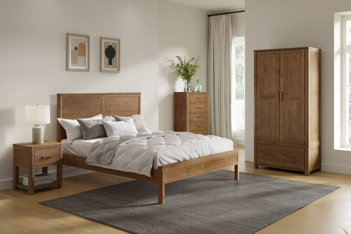 Rustic Solid Wood 2 Door Double Wardrobe with Drawer