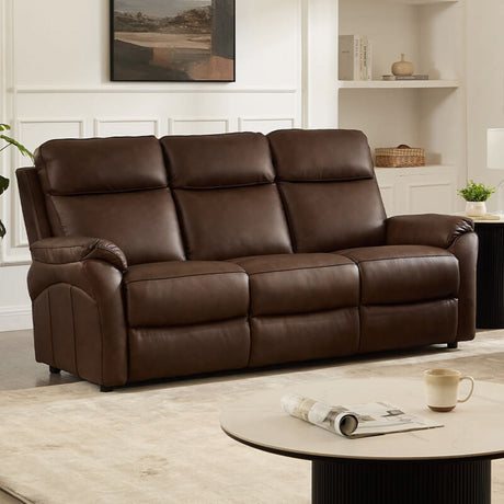 Brown Leather Large 3 Seater Sofa with Cushioned Arm Rest