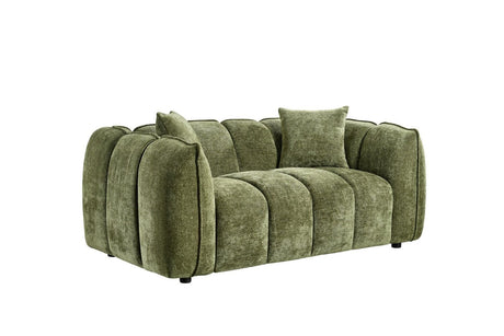 Olive Green Fabric Channel Tufted Design 2 Seater Sofa