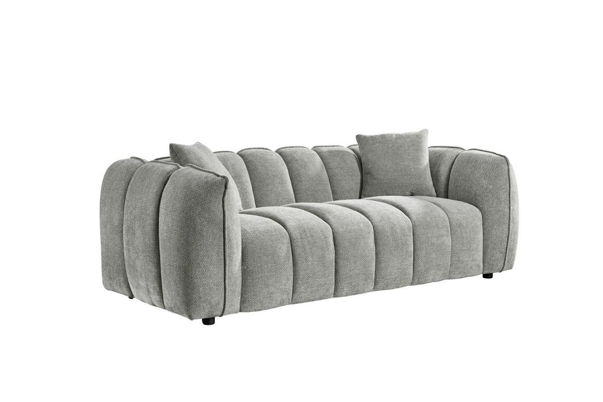 Grey Fabric Channel Tufted Design 3 Seater Sofa