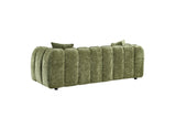 Olive Green Fabric Channel Tufted Design 3 Seater Sofa