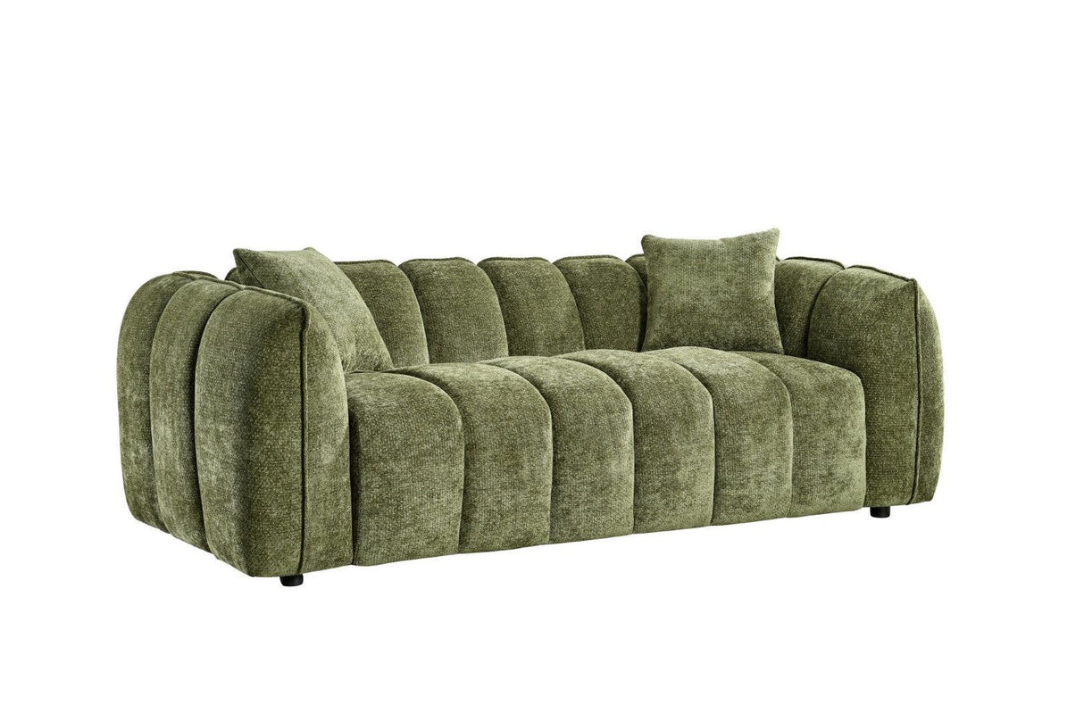 Olive Green Fabric Channel Tufted Design 3 Seater Sofa