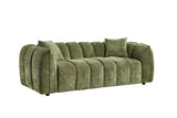 Olive Green Fabric Channel Tufted Design 3 Seater Sofa