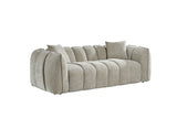 Beige Fabric Channel Tufted Design 3 Seater Sofa