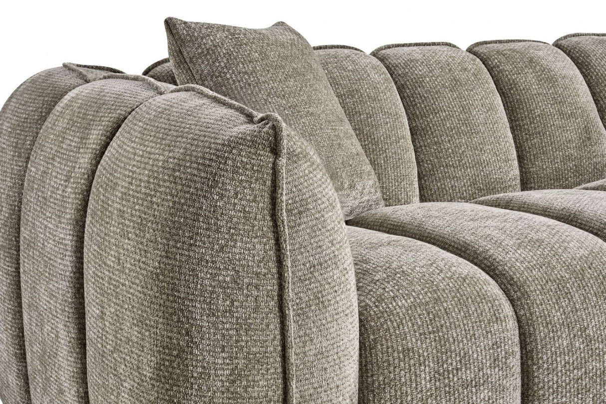 Mocha Fabric Channel Tufted Design 3 Seater Sofa