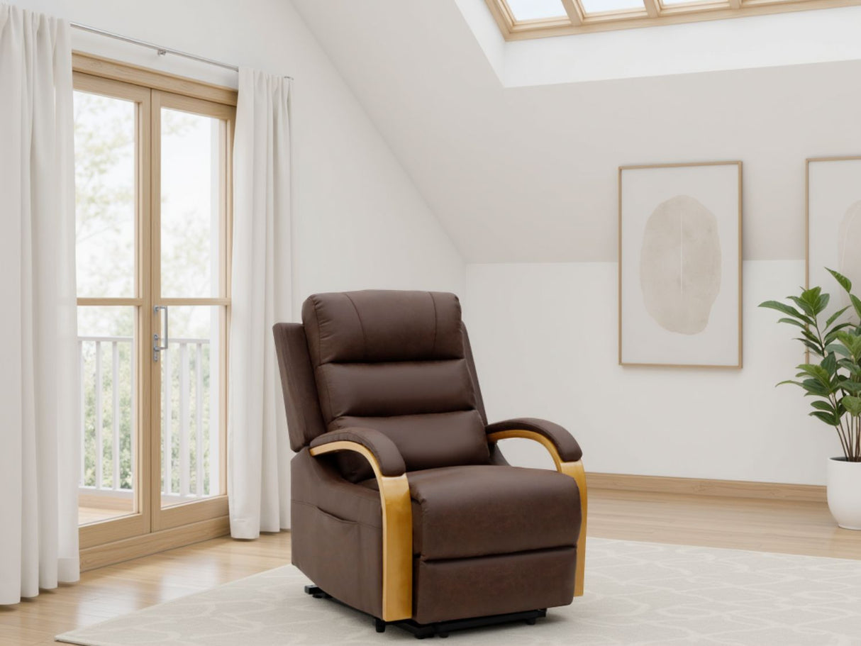 Brown Fabric Electric Rise Recliner Chair Massage Heating