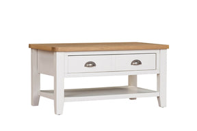 Cashmere Wooden 2 Drawer Coffee Table Oak Top with Shelf