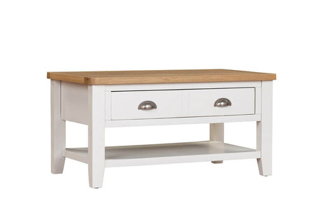 Cashmere Wooden 2 Drawer Coffee Table Oak Top with Shelf
