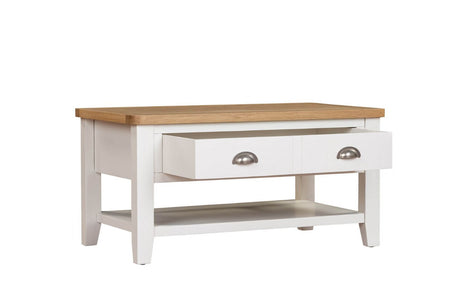 Cashmere Wooden 2 Drawer Coffee Table Oak Top with Shelf