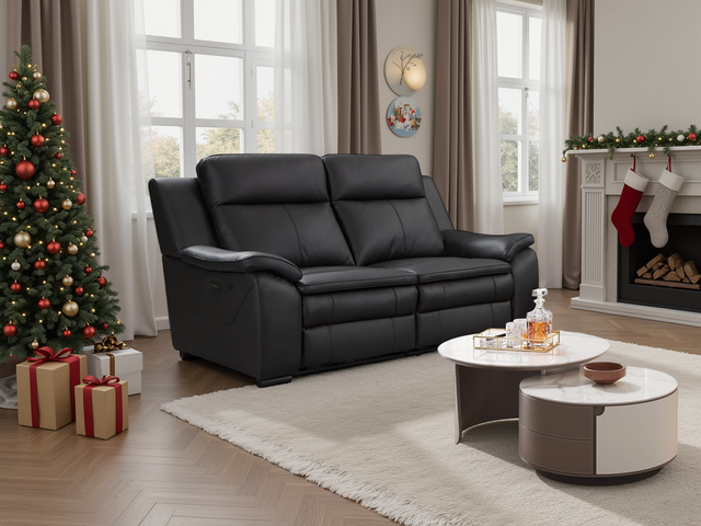 Boston Genuine Leather Electric Recliner Sofa Black 2 Seater - Ready2Go Furniture
